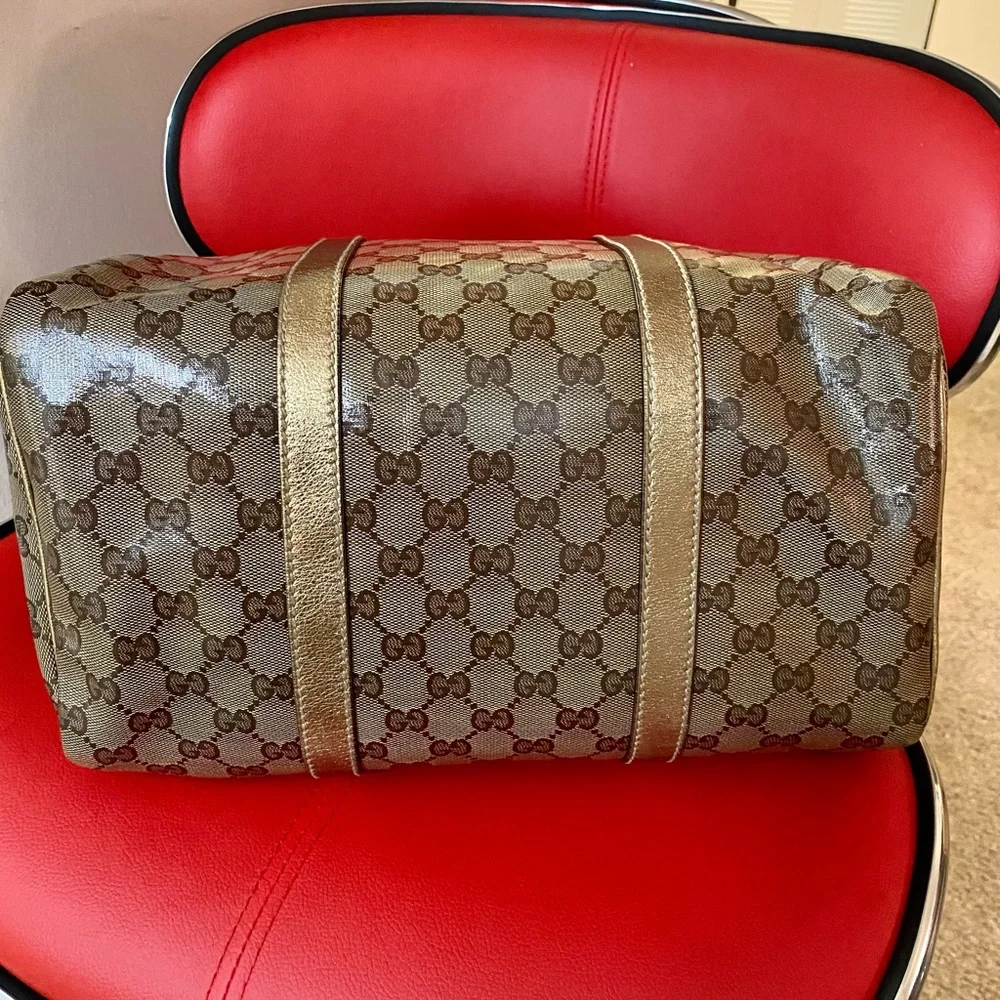AUTHENTIC GUCCI BOSTON JOY PEWTER BROWN COATED BRONZE BAG - Picture 8 of 15